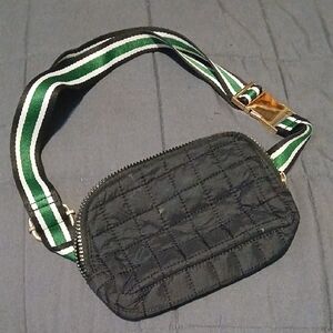 Black Quilted Shiraleah with Green Strap